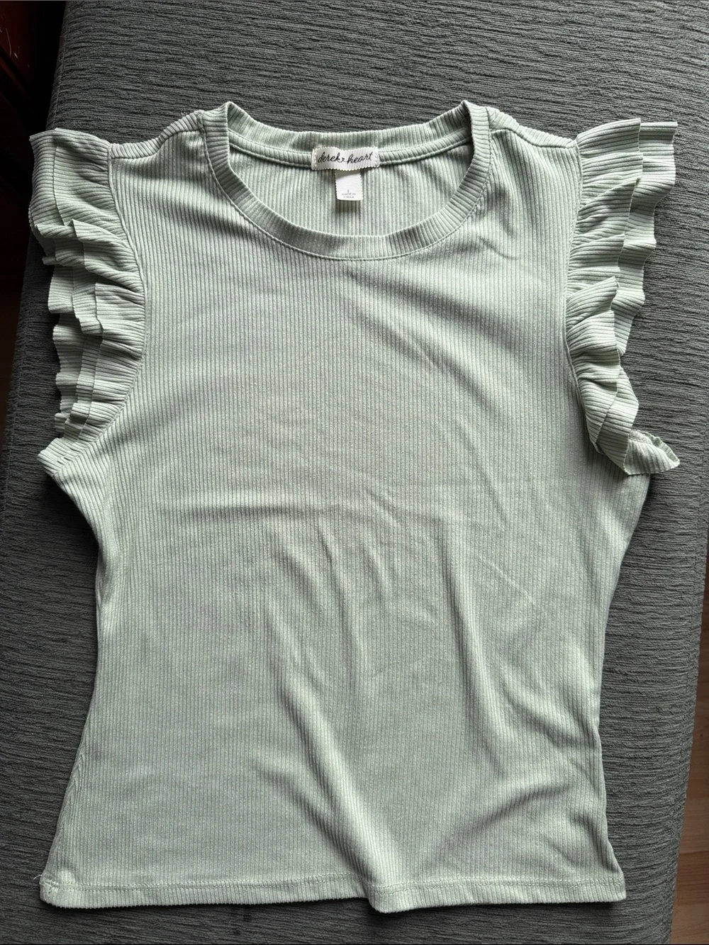 Derek Heart Mint Green Ribbed Ruffle Sleeve Tank - Picture 1 of 5